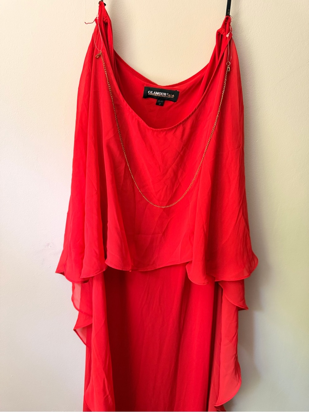 Bright Red Ruffle Cascade Maxi Dress - Picture 2 of 4